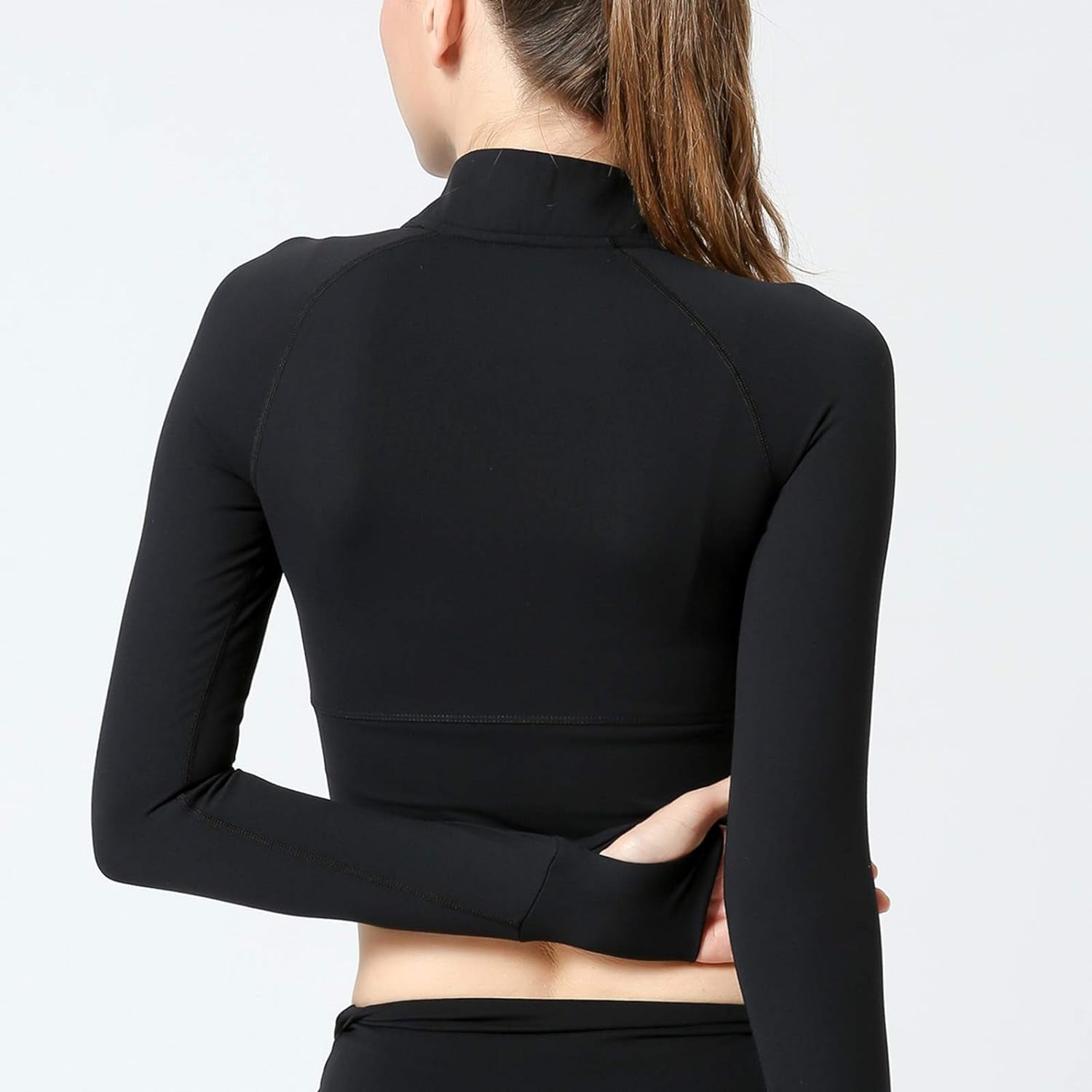 Women’ Athletic Jacket Full Zip up Tight Cropped Black Bodysuit Workout Crop Top Teen Girl Seamless Ribbed Lightweight Outerwear Tracksuit